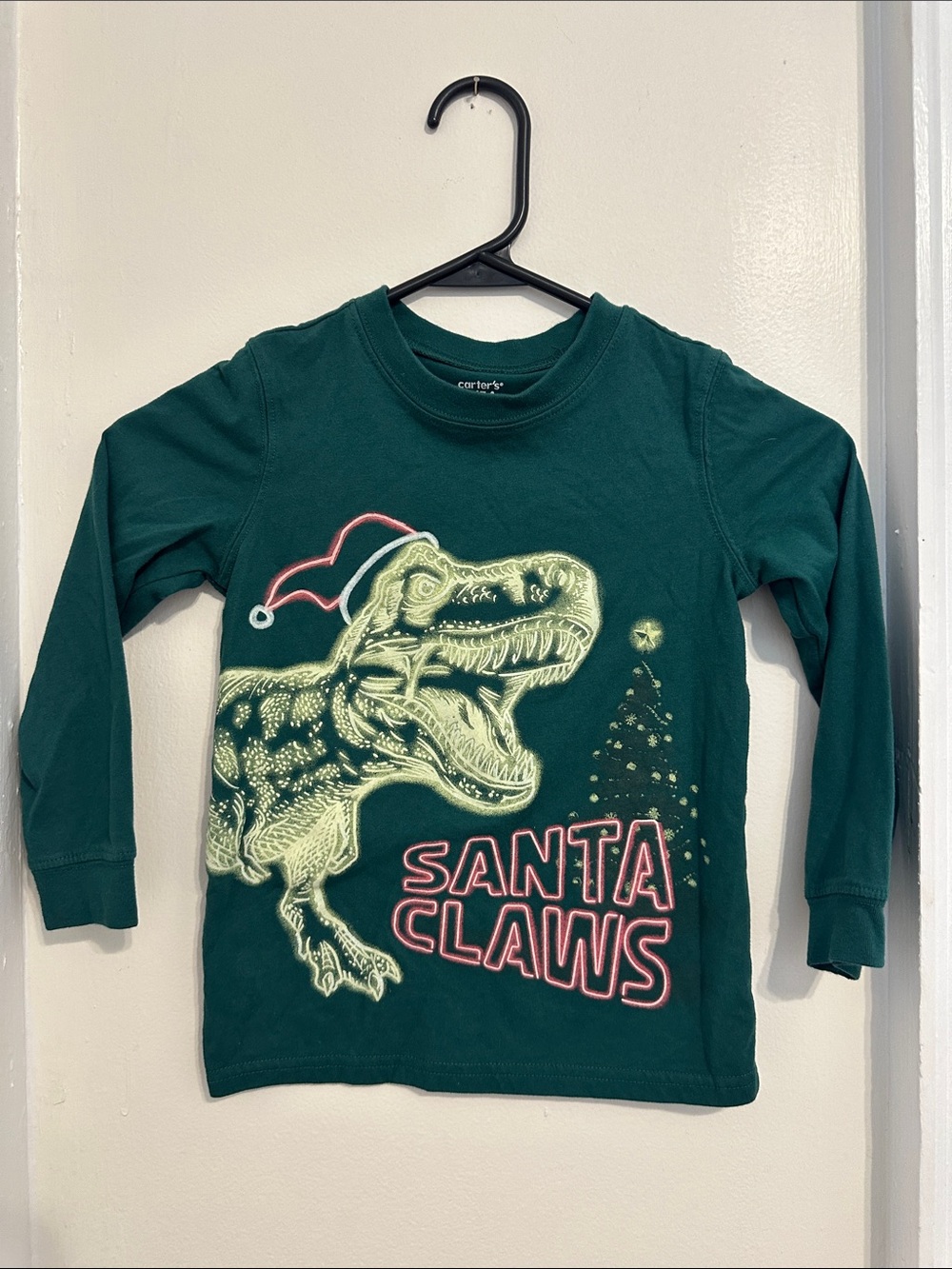 Carter's Dark Green 'Santa Claws' Long-Sleeve Tee